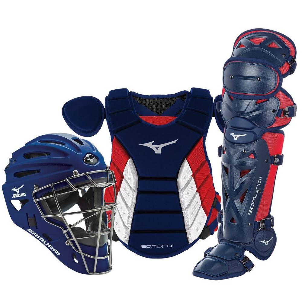 Mizuno Men's Samurai Adult 15" Baseball Boxed Catcher’s Gear Set Navy/Red (380418-HVS)